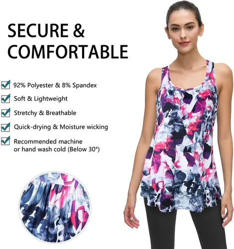 Miniatura 41 de Cestyle - Camiseta sin mangas para mujer, cuello redondo, corte holgado, para entrenamiento