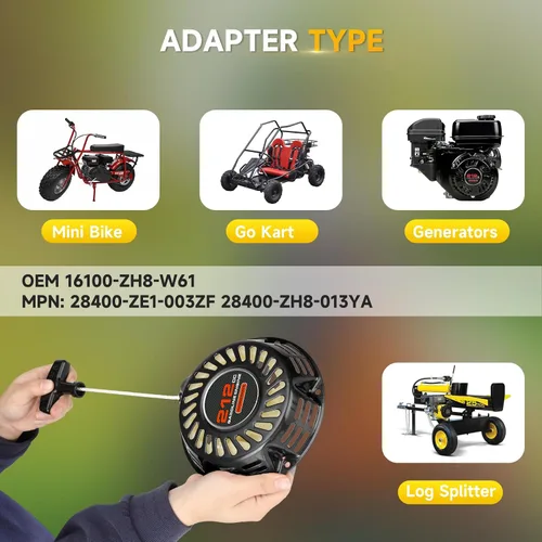 Miniatura 7 de HIAORS Conjunto de Arranque de Retroceso con Tirador de 212cc de Repuesto para Motor Predator 196cc 5.5HP 6.5HP Coleman Mini Bike CT200U BT200X Baja