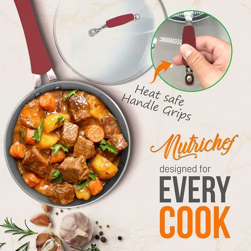 Miniatura 6 de NutriChef NCCW11RDL - Ollas y sartenes antiadherentes, 11 piezas. Elegante juego de utensilios de cocina con patrón de líneas elegantes