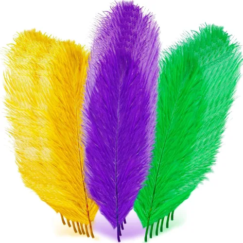 Jutom 120 plumas de Mardi Gras para manualidades de 14 a 16 pulgadas, plumas naturales de avestruz verde, dorado, morado, decoraciones coloridas de