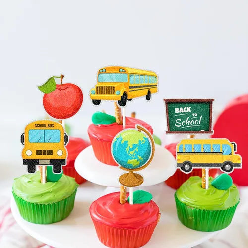 Miniatura 6 de 18 piezas de decoración para cupcakes de regreso a la escuela, autobús escolar, decoraciones para jardín de infantes, regreso a la escuela