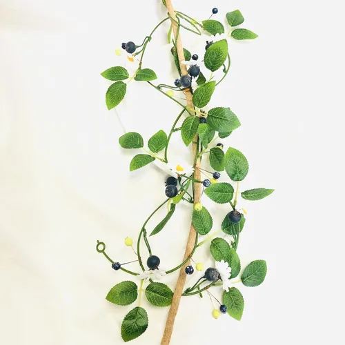 Miniatura 6 de Vid artificial de arándanos, margaritas blancas falsas, bayas y plantas, guirnalda para boda, jardín, oficina, hotel, fiesta, decoración artística