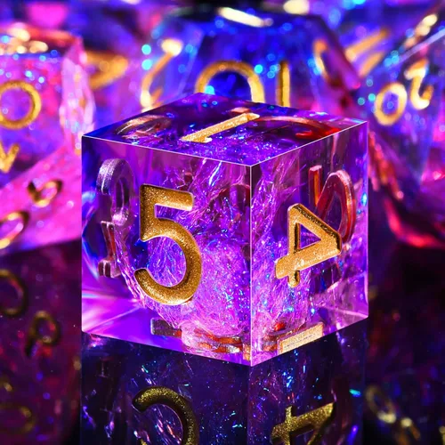 Miniatura 16 de AUSTOR Juego de dados DND de 7 troqueles de resina de borde afilado, dados poliédricos hechos a mano para juegos de mesa Dungeons and Dragons RPG