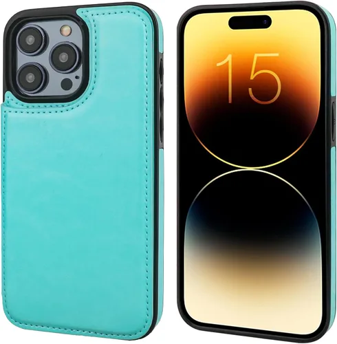 Miniatura 3 de ONETOP Compatible con iPhone 15 Pro Max Funda Cartera con Portador de Tarjetas, Funda de Cuero PU con Soporte Plegable y Ranuras para Tarjetas, Azul