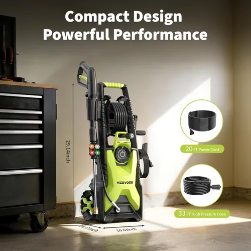 Miniatura 11 de Yeryork Lavadora a presión PSI ajustable de 5000 máximos, lavadora de potencia de 2.5 GPM máximo con carrete de manguera retráctil de 33 pies, lanza