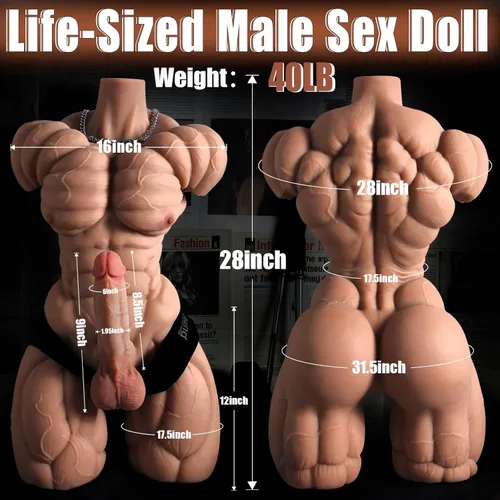 Miniatura 7 de Muñeca sexual realista de torso masculino de 40 libras para mujer, muñecas sexuales musculosas de tamaño real con esqueleto de metal y consolador
