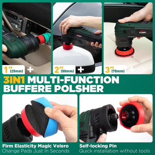 Miniatura 5 de Kit de pulidora rotativa de búfer de 1"/2"/3" Mini máquina pulidora de alta potencia de 780 W con accesorios de 27 piezas Rosca M5/8-11 ejes
