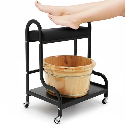Geelin Carrito de pedicura, carrito de baño de pies, carrito portátil para descanso, masaje y pedicura, taburete con cojín, suministros de spa de