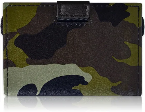 Miniatura 3 de Cartera minimalista para tarjetas de crédito, Fidelo - Cartera delgada para hombre, bloqueo RFID + cuero genuino de grano completo, Borde "Woodland