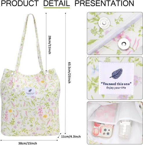 Miniatura 163 de Ayieyill - Bolsa de pana para mujer y niña, con correa de lona para colgar al hombro, bolsa con bolsillo