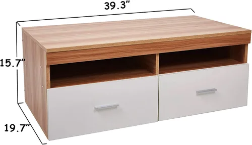 Miniatura 3 de Lucky Tree Mesa de café de 40 pulgadas, mesa de cóctel moderna de madera, cajón de almacenamiento blanco, diseño rectangular para sala de estar