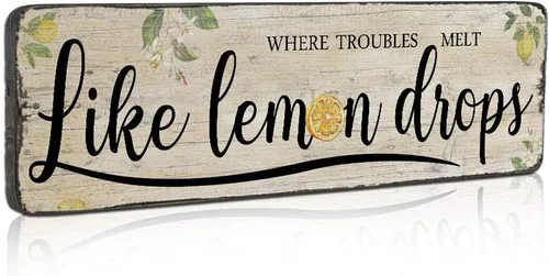 Letrero divertido retro vintage de limón para decoración de cocina campestre, letreros inspiradores de limón con texto en inglés "Where Trouble Melt
