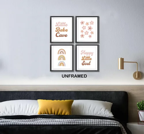 Miniatura 3 de Póster bohemio de Little Babe Cave Happy Little Soul para habitación de niños, bebés, niñas, sala de juegos, guardería, decoración retro de flores