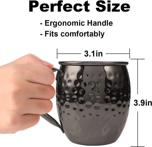 Miniatura 8 de DUNCHATY Moscow Mule - Juego de 4 tazas de regalo negras de acero inoxidable martillado sólido puro para beber, 16 onzas, seguro para alimentos