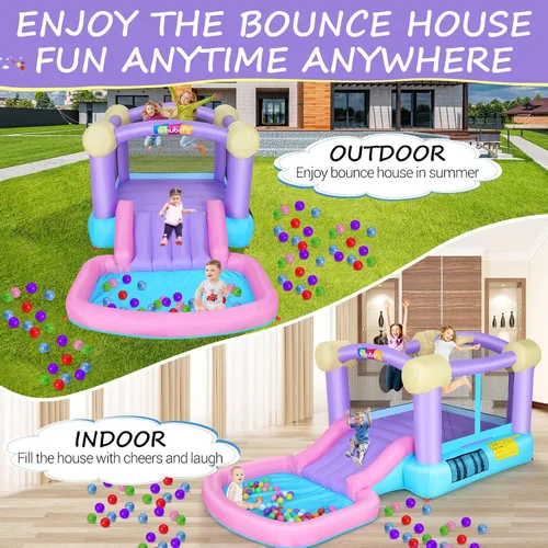 Miniatura 7 de Whubefy Casa inflable rosa para niños de 2 a 8 años con tobogán, pozo de bolas y 50 bolas oceánicas, castillo de salto de 161 x 82 x 63 pulgadas