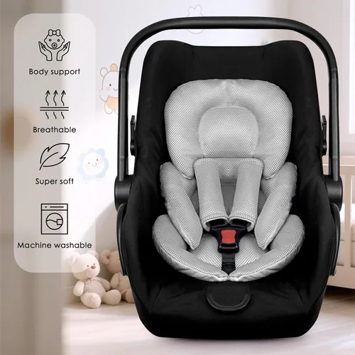 Miniatura 5 de Inserto de asiento de automóvil infantil para niñas recién nacidas, insertos de asiento de automóvil de malla de verano con almohadillas para Gris