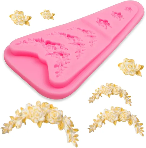 Miniatura 7 de Moldes de silicona para chocolate, 4 paquetes de rosas con hojas, guirnalda de moldes de chocolate para decoración de pasteles, decoración