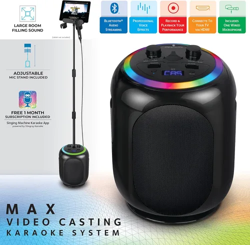 Miniatura 3 de Singing Machine SingCast MAX - Máquina de karaoke con Bluetooth y video casting, altavoz de fiesta, micrófono, 22 efectos de voz, corrección