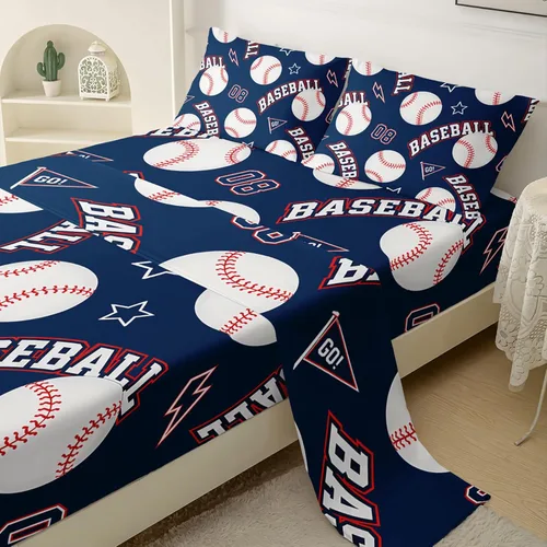 Miniatura 4 de QOOMO Sábanas de béisbol, sábanas deportivas para niños y adolescentes, bolsillo profundo de 16 pulgadas, juego de 4 piezas, tamaño individual