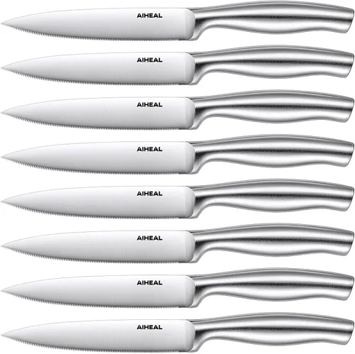 Aiheal Cuchillos para carne, juego de 8 cuchillos de carne de acero inoxidable, nunca necesita afilar el juego de cuchillos para carne, cuchillos