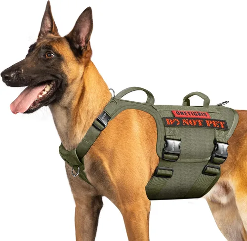 Miniatura 8 de OneTigris Arnés táctico para perro grande, 5 correas de metal con hebilla sin tirones, con paneles de gancho y bucle, chaleco militar resistente