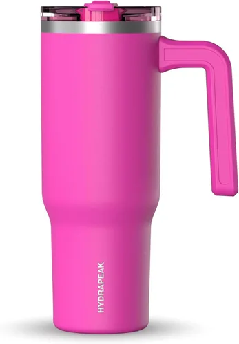 Miniatura 40 de Hydrapeak Voyager Vaso de 40 oz con Asa y Tapa con Pajita Botella de Agua Reutilizable de Acero Inoxidable Taza de Viaje Compatible con Portavasos