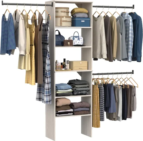 Miniatura 4 de ClosetMaid SuiteSymphony - Kit organizador de armario de madera con torre, (3) varillas para colgar, (5) estantes (2 ajustables), para espacios de 5