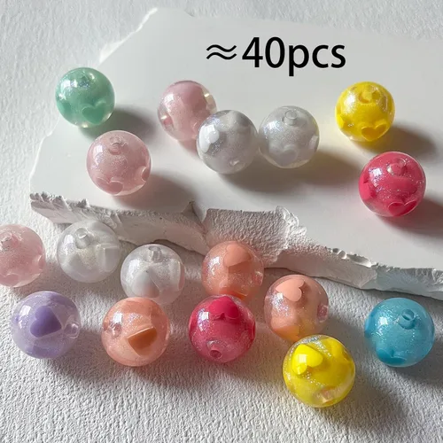 Miniatura 2 de Cuentas acrílicas chapadas de 0.631 pulgadas (0.630 in), cuentas coloridas y brillantes con patrón de corazón para bricolaje, cadena de teléfono