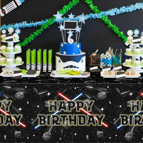 Miniatura 4 de BOpusail 3 manteles rectangulares de plástico impermeables para mesa de cumpleaños con temática de estrella de película de galaxia, suministros