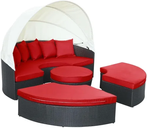 Miniatura 3 de LexMod sillón circular de mimbre para patio con dosel, marrón café., Espresso Moka