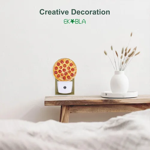 Miniatura 5 de EKOBLA Luz nocturna enchufable para pizza, patrón de comida de queso y salchichas, luz nocturna LED con sensor automático para habitación