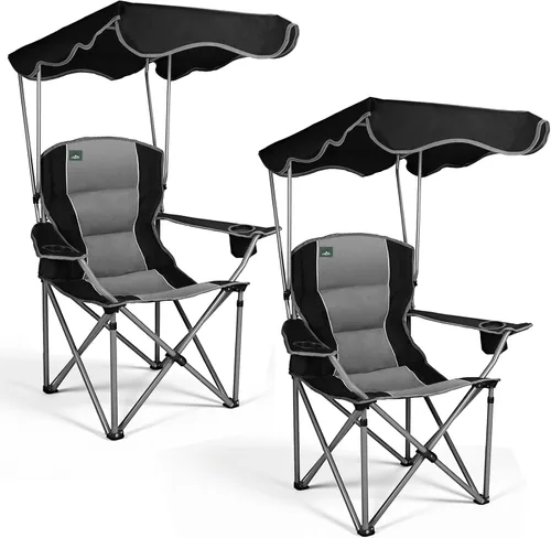 Miniatura 7 de Northroad Sillas de camping plegables con toldo y silla de playa con portavasos, reposabrazos y bolsa de transporte para viajes al aire libre, Negro