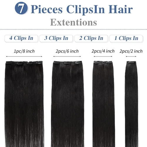 Miniatura 4 de S-noilite - Extensiones de cabello humano real con clip, color negro natural #1B, doble trama, 16 pulgadas, balayage, lacio, 7 unidades, 4.23 oz