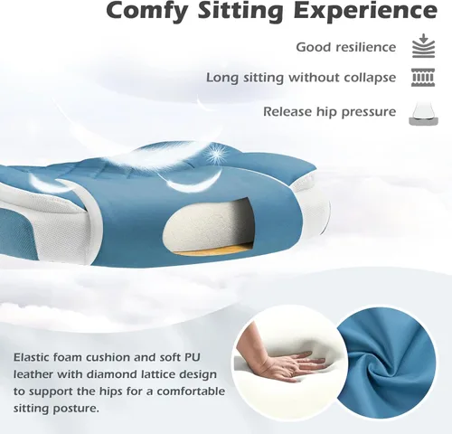 Miniatura 8 de SEATZONE Silla de Oficina Azul de Cuero Ergonómica Sillas de Escritorio Ejecutivas para Computadora Sillas Pequeñas Lindas y Rodantes Sillas