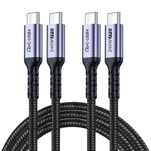 Miniatura 8 de Paquete de 2 cables USB 4 de 1 pie, cable USB C a USB C de 240 W, transferencia de datos de alta velocidad de 40 Gbps y salida de video de pantalla