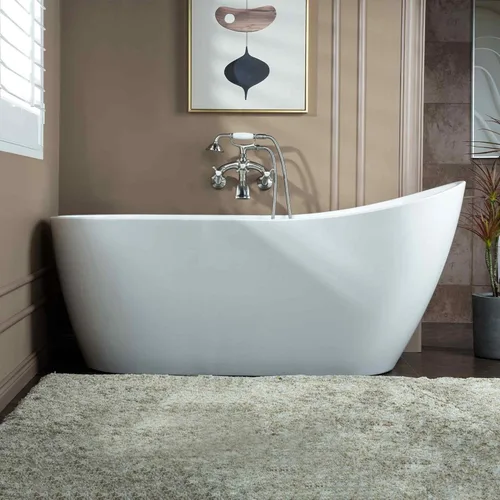 Miniatura 3 de WOODBRIDGE Bañera de acrílico independiente de 67 pulgadas, bañera blanca de remojo contemporánea con desbordamiento y drenaje de cromo