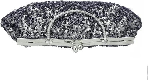 Miniatura 6 de Vistatroy Bolso de noche de diseño floral con cuentas con diseño de lentejuelas vintage cierre de beso bolso de mano de satén bolso de mano