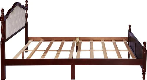 Miniatura 8 de Flieks Cama de plataforma tamaño Queen, cama de madera de pino con cabecero y estribo tapizados, con dos pies de soporte de riel de cama y pies