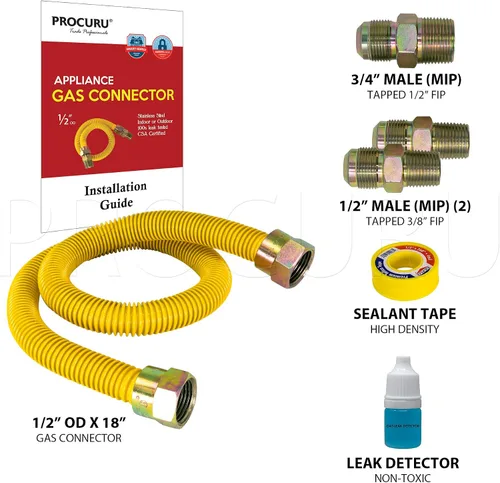 Miniatura 2 de PROCURU Kit de conector de gas flexible universal de 1/2 pulgada de diámetro exterior x 18 pulgadas (1.5 pies), tubo de suministro de gas de acero