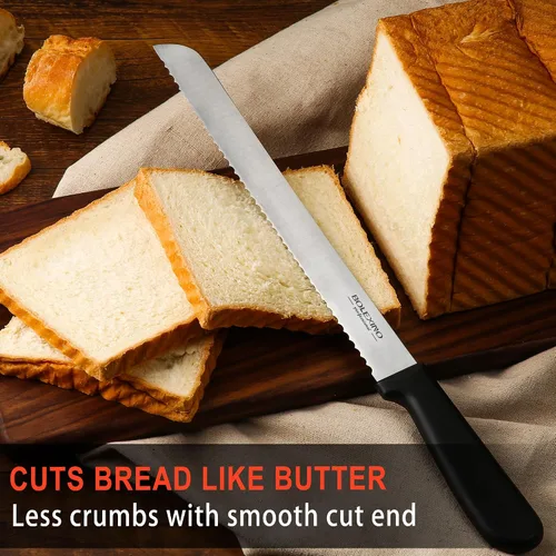 Miniatura 4 de Cuchillo dentado de 10 pulgadas para pan casero, cuchillo de acero inoxidable con borde ondulado ancho, cuchillo de cocina multiusos, cortador
