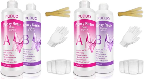 Miniatura 8 de Puduo Kit de Resina Epoxi de 1.1 Galones, Resina Epoxi Cristalina Recién Formulada, Fuerte, Sin Burbujas, Resina de Arte Anti-Amarilleamiento