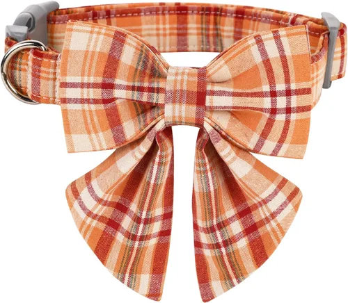 Miniatura 15 de Lionet Paws Collar para perro y gato con corbata de moño, hebilla de plástico ajustable, collar de cuadrícula para perros pequeños, medianos