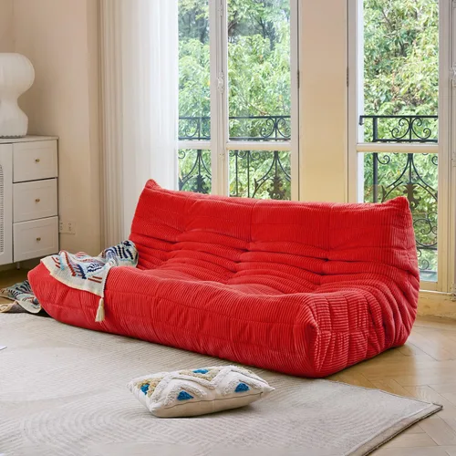 Miniatura 10 de N&V Fireside Sofá de Tres Plazas, Piso de Tamaño Individual Sin Brazos de Mediados de Siglo, Silla de Salón de Piso de Pana Premium Suave, Silla