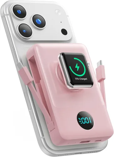 Miniatura 17 de Cargador portátil magnético 6 en 1 para iPhone con cables integrados, 10800 mAh 25 W PD cargador de energía de carga rápida, 6 salidas de pantalla