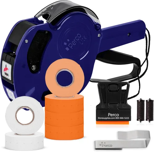 Miniatura 11 de Perco Lite - Pistola de precio de 1 línea con etiquetas, el kit incluye 3 rollos blancos, 3 rollos azules, 2 rodillos de tinta, 1 rollo de tinta