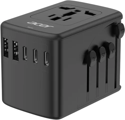 Acer Adaptador de enchufe de viaje universal - Adaptador de corriente internacional con 5 puertos USB (3 USB C) 5.8A, cargador de salida mundial