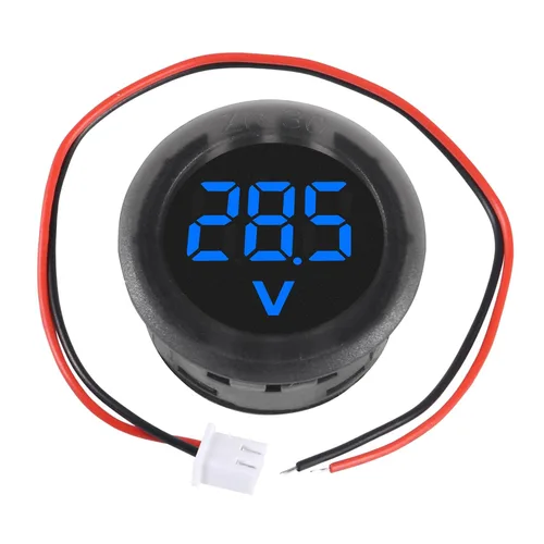 Miniatura 3 de 5 piezas DC 4-100V medidor de voltaje digital LED para auto, voltímetro de 2 cables redondo, medidor de voltaje y corriente digital DC, detector