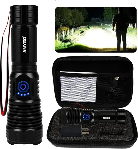 Linterna recargable de 10000 lúmenes, IP67 impermeable 12H Runtime | Batería recargable de 5000 mAh, 5 modos (alto/medio/bajo/estroboscópico/SOS),
