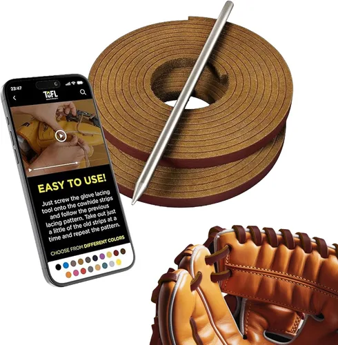 Miniatura 10 de TOFL Kit de encaje para guantes de sóftbol y béisbol Kit de reparación de cordones de guante de encaje 2 cordones de cuero con aguja de cordones