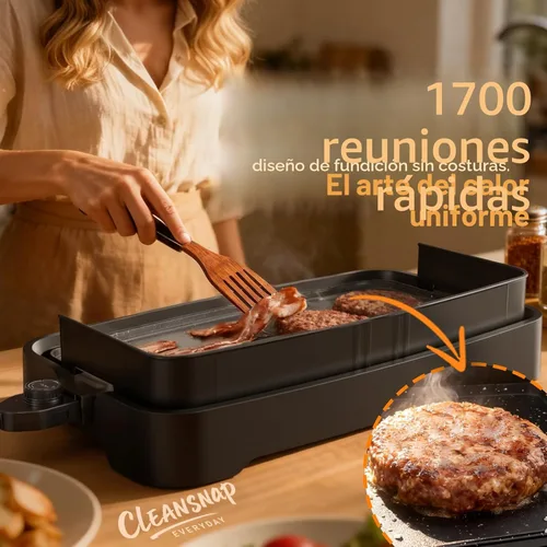 Miniatura 5 de Cleansnap Everyday - Parrilla eléctrica antiadherente de 20 pulgadas con escudo plegable antisuciedad, calentamiento rápido de 1700 W, revestimiento
